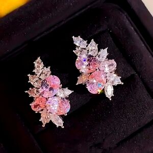 Pink Zirconia  Stud Earrings, Stainless steel Hypoallergenic.Exquisite Luxury